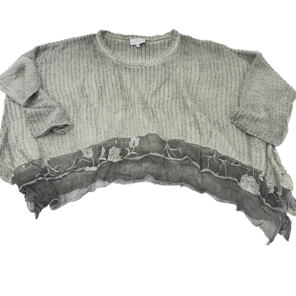 Belle France Women's Sz M Sage Knit Sweater Oversized Boho Grunge Distressed Hem - Picture 3 of 12